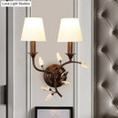 GobekUsa Minimalist Beveled Crystal Wall Mount Lamp with Black/Gold Finish - 2 Bulbs, Conic Fabric Shade