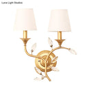GobekUsa Minimalist Beveled Crystal Wall Mount Lamp with Black/Gold Finish - 2 Bulbs, Conic Fabric Shade