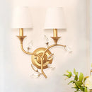 GobekUsa Minimalist Beveled Crystal Wall Mount Lamp with Black/Gold Finish - 2 Bulbs, Conic Fabric Shade
