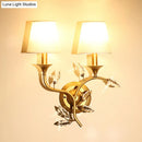 GobekUsa Minimalist Beveled Crystal Wall Mount Lamp with Black/Gold Finish - 2 Bulbs, Conic Fabric Shade