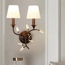 GobekUsa Minimalist Beveled Crystal Wall Mount Lamp with Black/Gold Finish - 2 Bulbs, Conic Fabric Shade