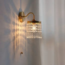 GobekUsa Crystal LED Wall Sconce Pull Chain Switch Brass Mirror Light