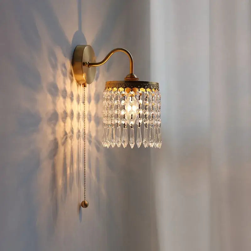 GobekUsa Crystal LED Wall Sconce Brass Mirror Light Modern Nordic Pull Chain Switch, photo 2 of 22