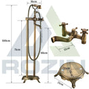 GobekUsa Brass Floor Mount Tub Sink Faucet Dual Handle Bath Set with Handshower