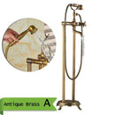 GobekUsa Brass Floor Mount Tub Sink Faucet Dual Handle Bath Set with Handshower