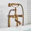 GobekUsa Brass Floor Mount Tub Sink Faucet Dual Handle Bath Set with Handshower