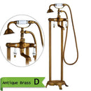 GobekUsa Brass Floor Mount Tub Sink Faucet Dual Handle Bath Set with Handshower