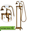 GobekUsa Brass Floor Mount Tub Sink Faucet Dual Handle Bath Set with Handshower