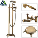 GobekUsa Brass Floor Mount Tub Sink Faucet Dual Handle Bath Set with Handshower