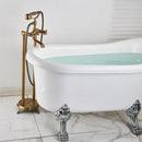 GobekUsa Brass Floor Mount Tub Sink Faucet Dual Handle Bath Set with Handshower