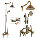 GobekUsa Brass Antique Dual Handle Shower Faucet Set with Handshower Shelf