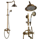 GobekUsa Brass Antique Dual Handle Shower Faucet Set with Handshower Shelf