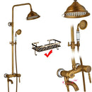 GobekUsa Brass Antique Dual Handle Shower Faucet Set with Handshower Shelf