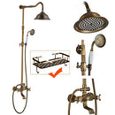 GobekUsa Brass Antique Dual Handle Shower Faucet Set with Handshower Shelf