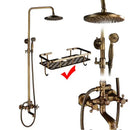 GobekUsa Brass Antique Dual Handle Shower Faucet Set with Handshower Shelf