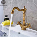 GobekUsa Dual Handle Swivel Sink Faucet Antique Brass Mixer Tap for Bathroom Kitchen