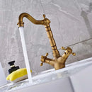 GobekUsa Dual Handle Swivel Sink Faucet Antique Brass Mixer Tap for Bathroom Kitchen