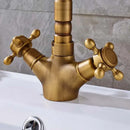 GobekUsa Dual Handle Swivel Sink Faucet Antique Brass Mixer Tap for Bathroom Kitchen