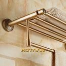 GobekUsa Brass Bath Towel Rack Square Double Towel Shelf Bathroom Accessories