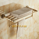 GobekUsa Brass Bath Towel Rack Square Double Towel Shelf Bathroom Accessories