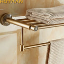 GobekUsa Brass Bath Towel Rack Square Double Towel Shelf Bathroom Accessories