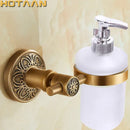Antique brass floral towel ring soap dispenser holder bathroom accessory by Decorbites