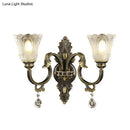 GobekUsa Modern Floral Shade Wall Sconce with Crystal Drip - 2 Lights, Black & Gold