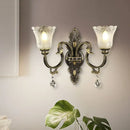 GobekUsa Modern Floral Shade Wall Sconce with Crystal Drip - 2 Lights, Black & Gold