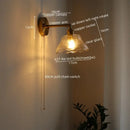 GobekUsa Glass Sconce LED Wall Lamp, Copper Nordic Bedroom Light Fixtures