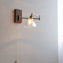 GobekUsa Clear Glass Copper LED Wall Light with Pull Chain Switch & Walnut Wood Canopy