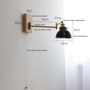GobekUsa Clear Glass Copper LED Wall Light with Pull Chain Switch & Walnut Wood Canopy