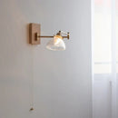 GobekUsa Clear Glass Copper LED Wall Light with Pull Chain Switch & Walnut Wood Canopy