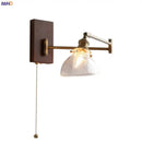 GobekUsa Clear Glass Copper LED Wall Light with Pull Chain Switch & Walnut Wood Canopy