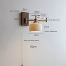 GobekUsa Clear Glass Copper LED Wall Light with Pull Chain Switch & Walnut Wood Canopy