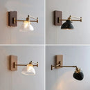GobekUsa Clear Glass Copper LED Wall Light with Pull Chain Switch & Walnut Wood Canopy