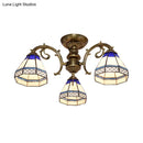 GobekUsa Tiffany Style Ceiling Light - Blue Stained Glass Bell Shade - Semi Flush Mount Fixture with 3 Heads