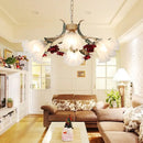 GobekUsa Pastoral Red Floral Glass Chandelier for Living Room Ceiling Lighting