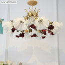 GobekUsa Pastoral Red Floral Glass Chandelier for Living Room Ceiling Lighting