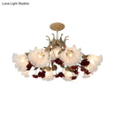 GobekUsa Pastoral Red Floral Glass Chandelier for Living Room Ceiling Lighting