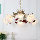GobekUsa Pastoral Red Floral Glass Chandelier for Living Room Ceiling Lighting