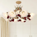 GobekUsa Pastoral Red Floral Glass Chandelier for Living Room Ceiling Lighting