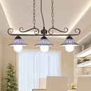 GobekUsa Twisting Island Pendant Lamp: 3-Light Coffee Metal Hanging Light with Scalloped Bell Ceramics Shade - Korean Style
