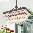 GobekUsa Modern Black Rectangle Island Lighting Fixture with Clear Crystal, 4/8 Lights Hanging Lamp
