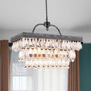 GobekUsa Modern Black Rectangle Island Lighting Fixture with Clear Crystal, 4/8 Lights Hanging Lamp