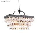 GobekUsa Modern Black Rectangle Island Lighting Fixture with Clear Crystal, 4/8 Lights Hanging Lamp