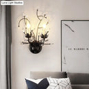 GobekUsa Antique Metal Wall Sconce with Crystal Accents - Elegant Black Flower Design, 2 Lights - Perfect for Living Room