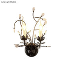 GobekUsa Antique Metal Wall Sconce with Crystal Accents - Elegant Black Flower Design, 2 Lights - Perfect for Living Room