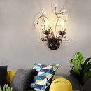 GobekUsa Antique Metal Wall Sconce with Crystal Accents - Elegant Black Flower Design, 2 Lights - Perfect for Living Room