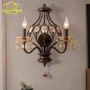 GobekUsa Crystal Candle Wall Lamp LED E14 Iron Art Living Room Bedroom Bar