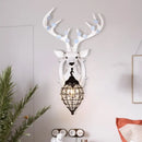 GobekUsa Deer Head Wall Lamp: Countryside Resin Sconce with Lantern Crystal Shade in White/Brown